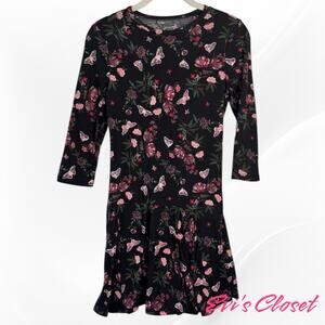 Wonder Nation Girls Long Sleeve Dress Pink On Black With Butterflies Sz L 10-12